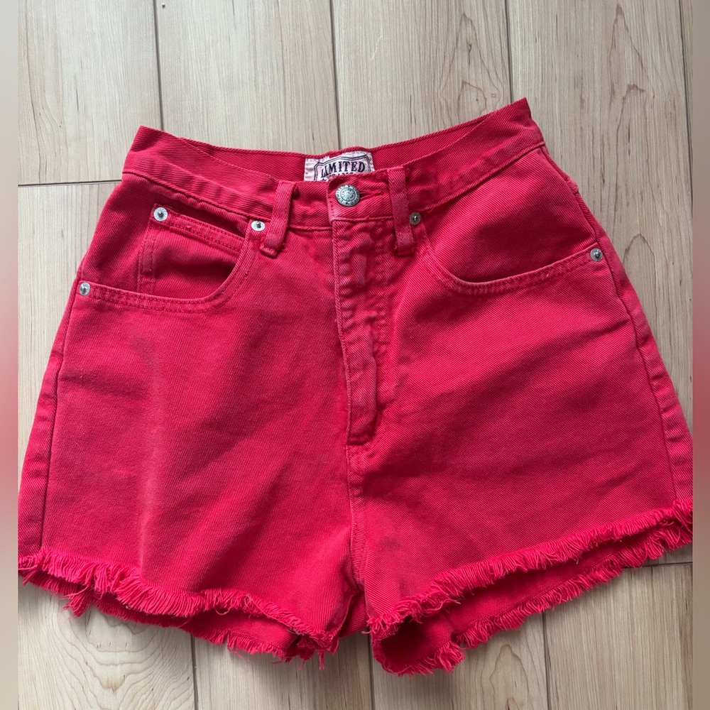 Vintage and Unique The Limited High Waist Red Frayed Hem Shorts!